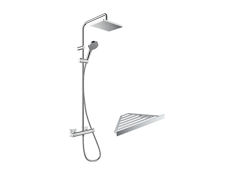 Colonne de douche thermostatique HANSGROHE Vernis Shape 230 Green chromé + tablette AddStoris