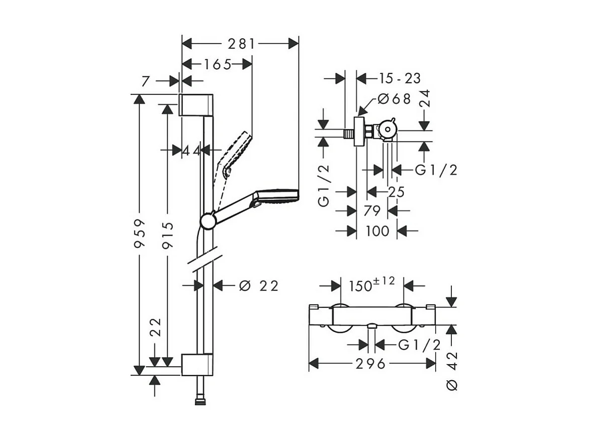 Ensemble douche Hansgrohe Crometta Vario avec mitigeur thermostatique Ecostat 1001 CL