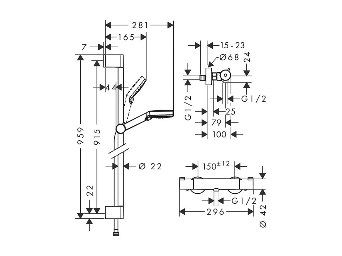 Pack mitigeur douche thermostatique HANSGROHE Ecostat 1001 CL + Barre et pommeau de douche Crometta Vario 2 jets Chromé