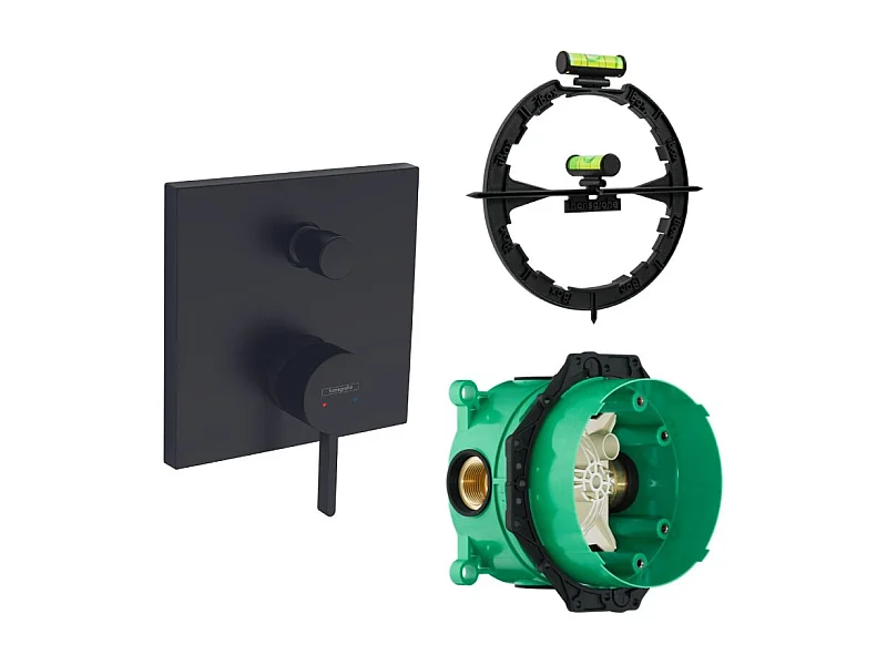 Façade robinet encastré mécanique HANSGROHE Finoris 2 sorties Noir mat + Corps encastré universel iBox + Outil d'aide au montage