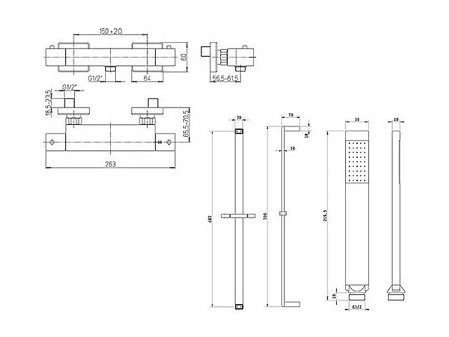 Robinet douche thermostatique avec ensemble douche Paini Dax Square Grey Acier
