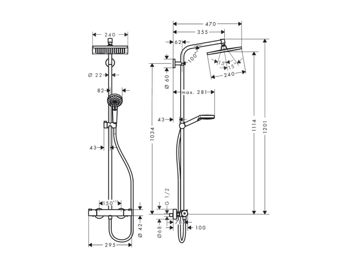 HANSGROHE Crometta E 240 columna de ducha termostática cromada