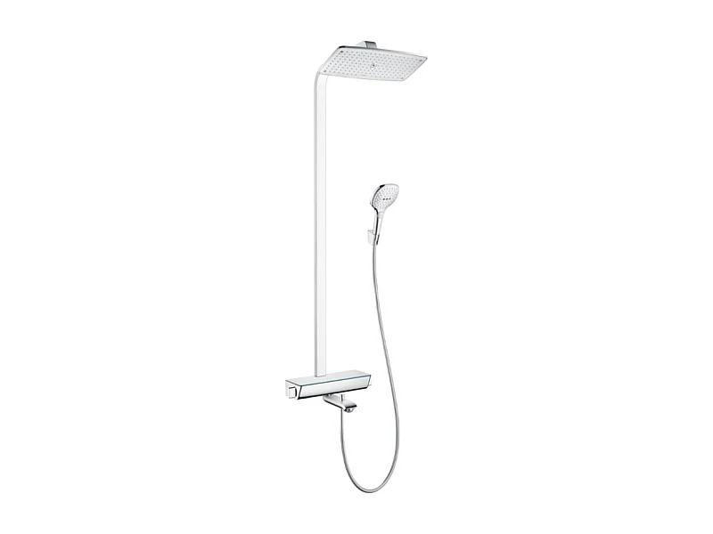 Colonne bain douche thermostatique HANSGROHE Raindance E 360 chromé + tablette AddStoris