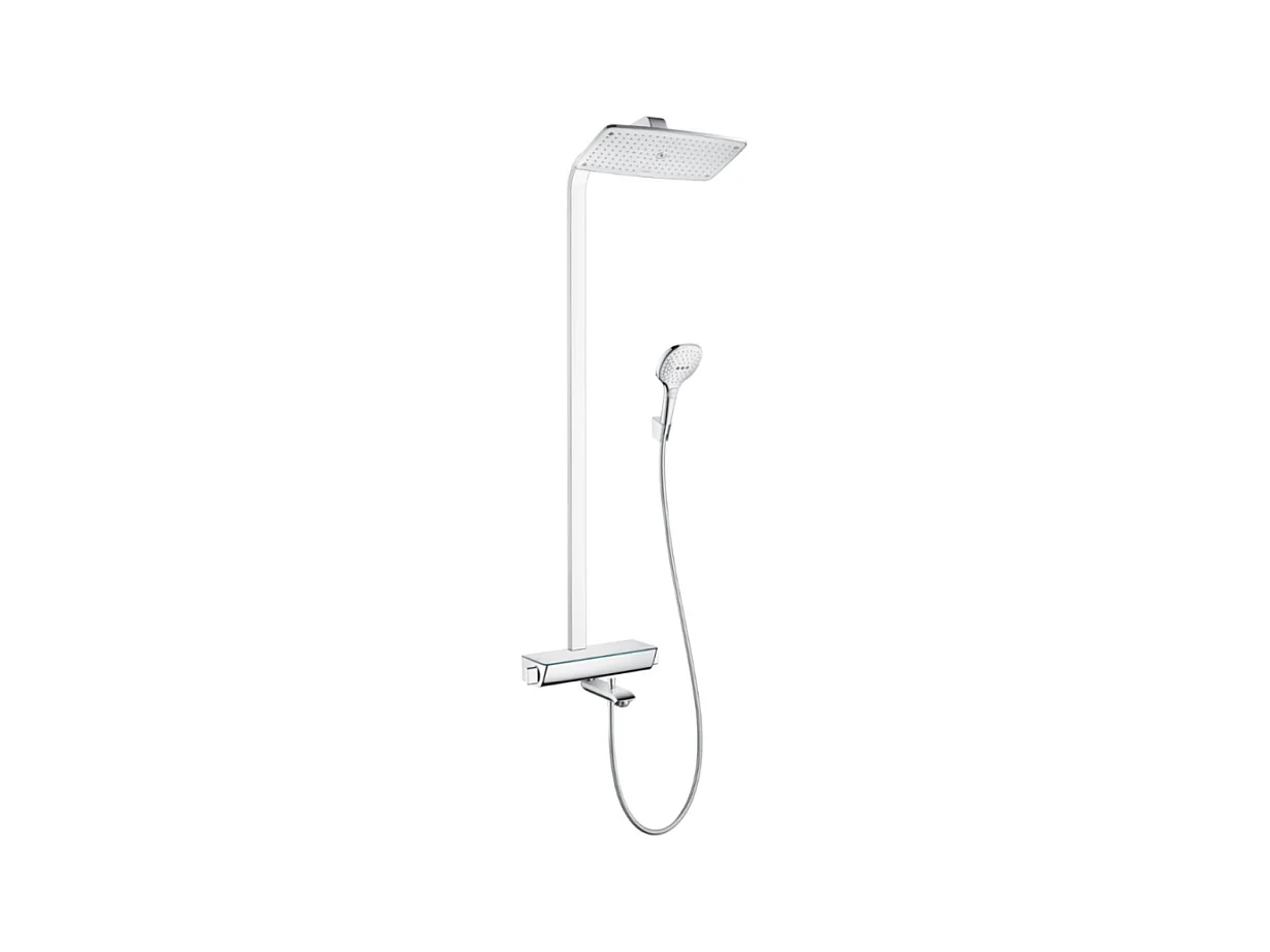 Colonne bain douche thermostatique HANSGROHE Raindance E 360 chromé + tablette AddStoris