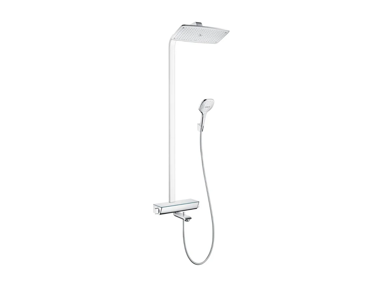 Colonne bain douche thermostatique HANSGROHE Raindance E 360 chromé + tablette AddStoris