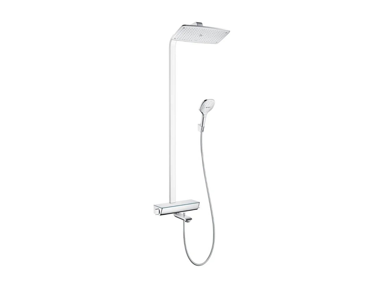 Colonne bain douche thermostatique HANSGROHE Raindance E 360 chromé + tablette AddStoris