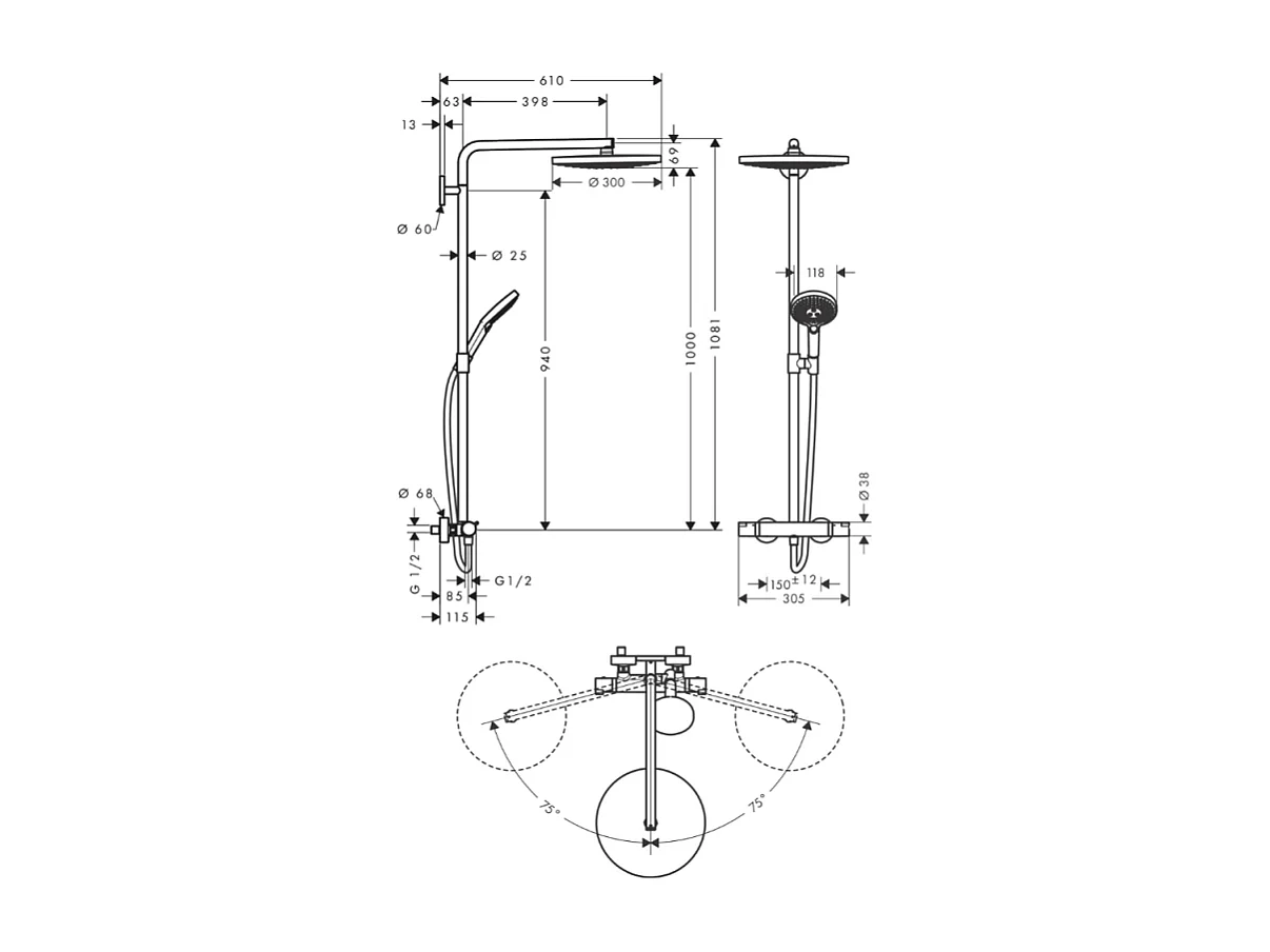 HANSGROHE Raindance Select S 300 columna de ducha termostática cromada