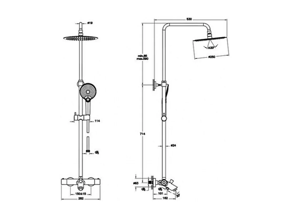Colonne bain douche thermostatique VITRA Aquaheat Bliss 250 B
