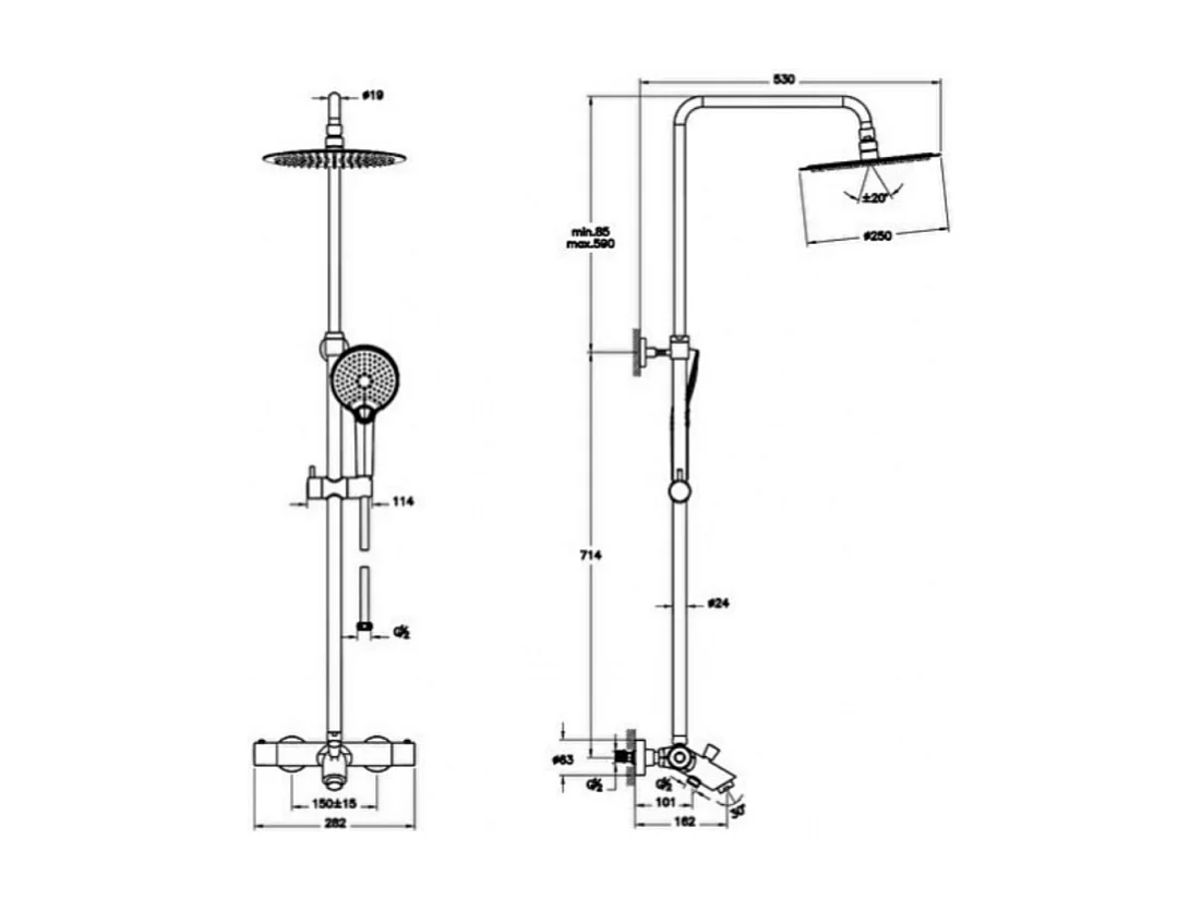 Colonne bain douche thermostatique VITRA Aquaheat Bliss 250 B