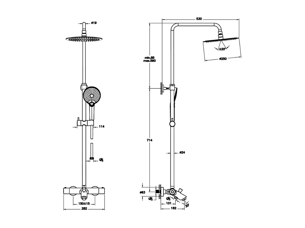 Colonne bain douche thermostatique VitrA Aquaheat Bliss 250 B