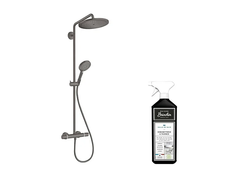 Colonne de douche thermostatique HANSGROHE Croma Select S 280 Noir chromée brossée + nettoyant Briochin