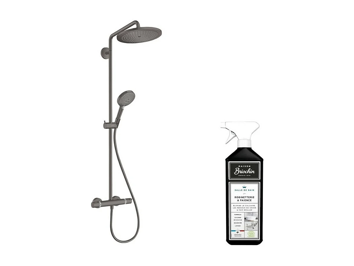 Colonne de douche thermostatique HANSGROHE Croma Select S 280 Noir chromée brossée + nettoyant Briochin