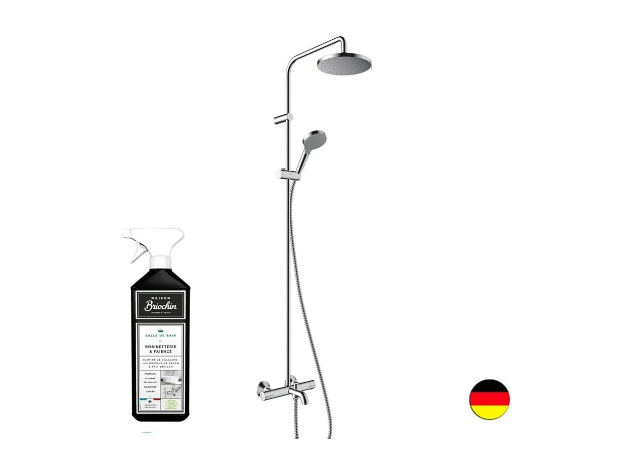 Colonne bain douche thermostatique HANSGROHE Vernis Blend 200 chromée + nettoyant Briochin