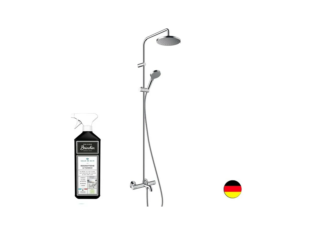 Colonne bain douche thermostatique HANSGROHE Vernis Blend 200 chromée + nettoyant Briochin
