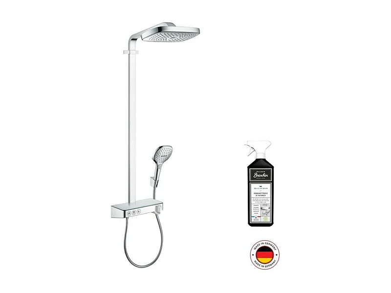 Colonne de douche thermostatique HANSGROHE Raindance Select E 300 3 jets avec mitigeur 30 cm chromée + nettoyant Briochin