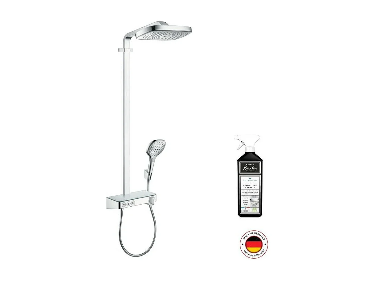 Colonne de douche thermostatique HANSGROHE Raindance Select E 300 3 jets avec mitigeur 30 cm chromée + nettoyant Briochin
