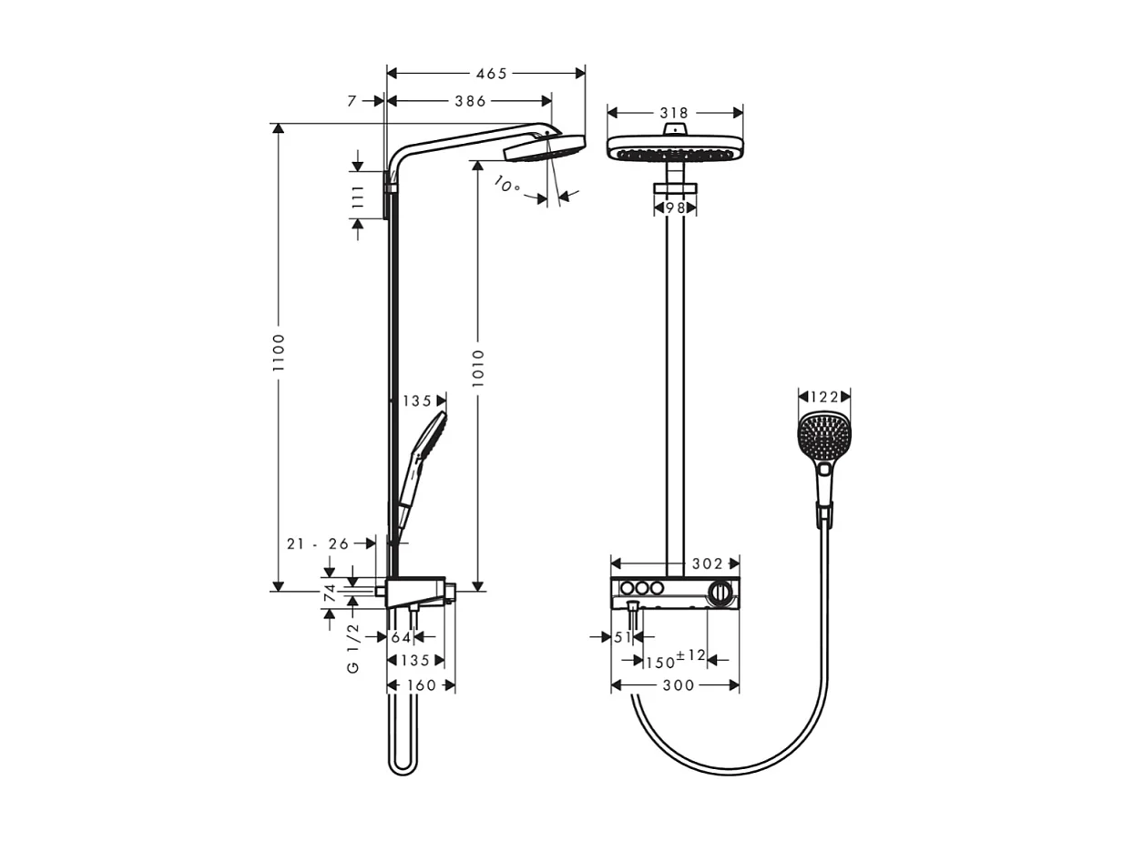 Colonne de douche thermostatique HANSGROHE Raindance Select E 300 3 jets avec mitigeur 30 cm chromée + nettoyant Briochin