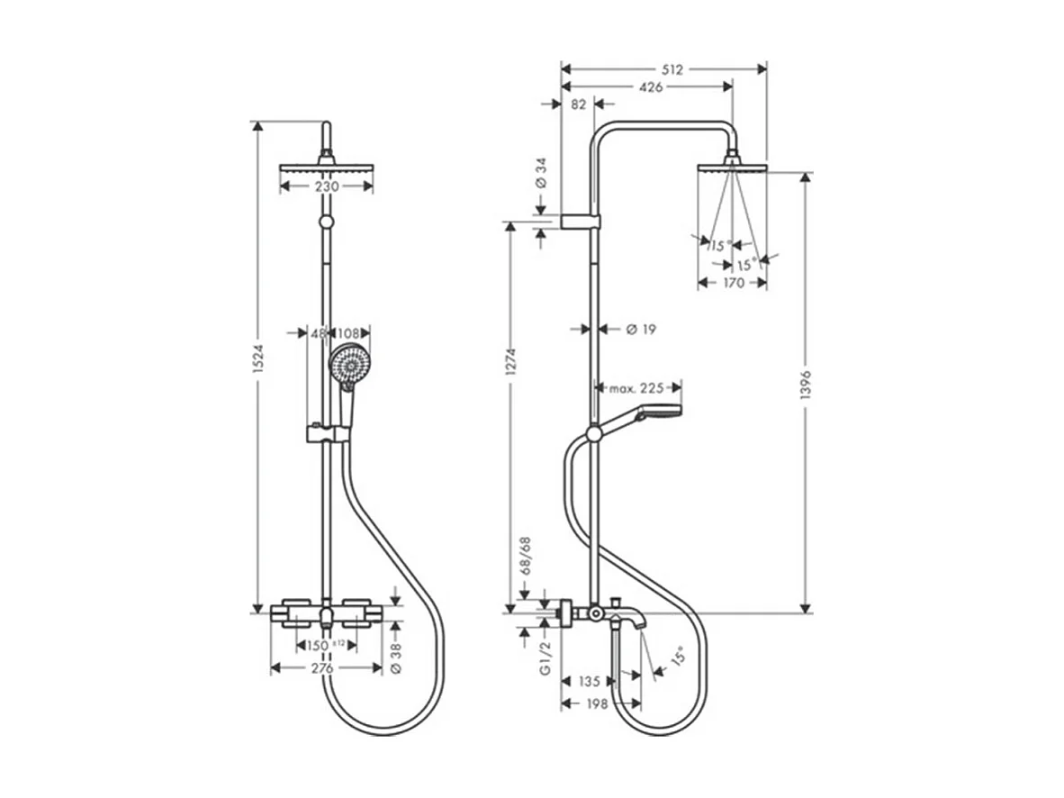 Colonne bain douche thermostatique HANSGROHE Vernis Shape 230 chromé