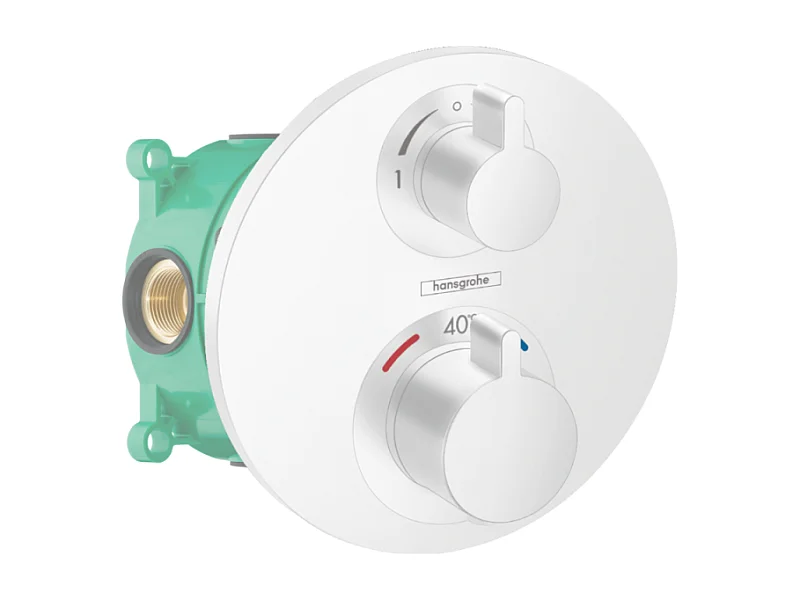 HANSGROHE Facade pour mitigeur thermostatique encastré Ecostat S avec robinet d'arrêt et inverseur blanc mat  avec Corps encastré