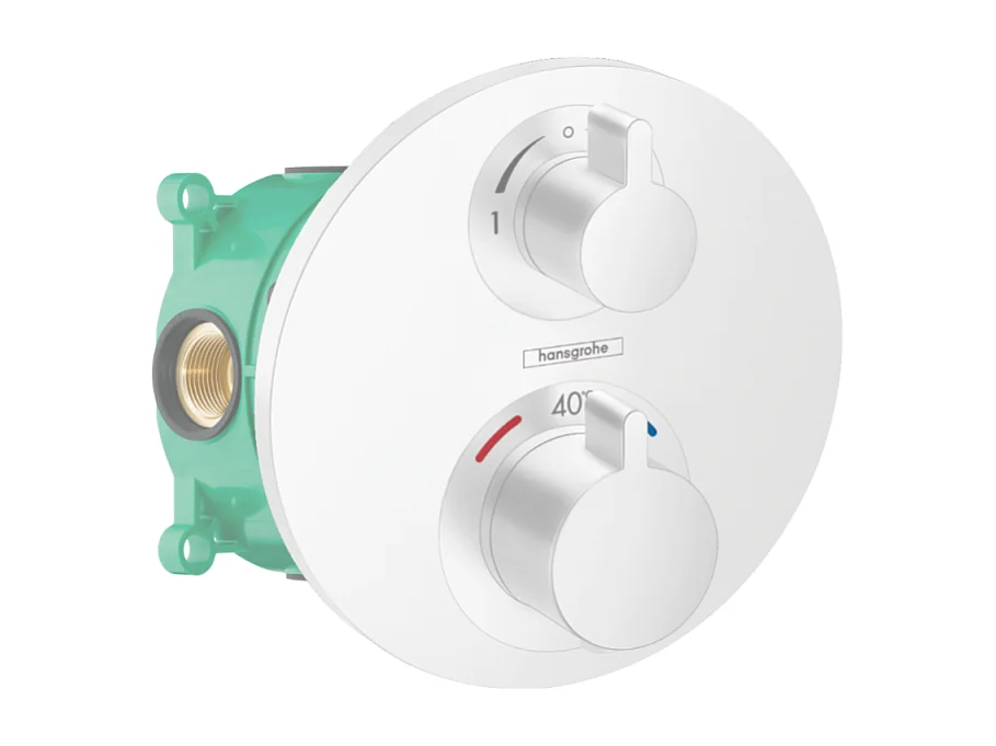 HANSGROHE Facade pour mitigeur thermostatique encastré Ecostat S avec robinet d'arrêt et inverseur blanc mat  avec Corps encastré