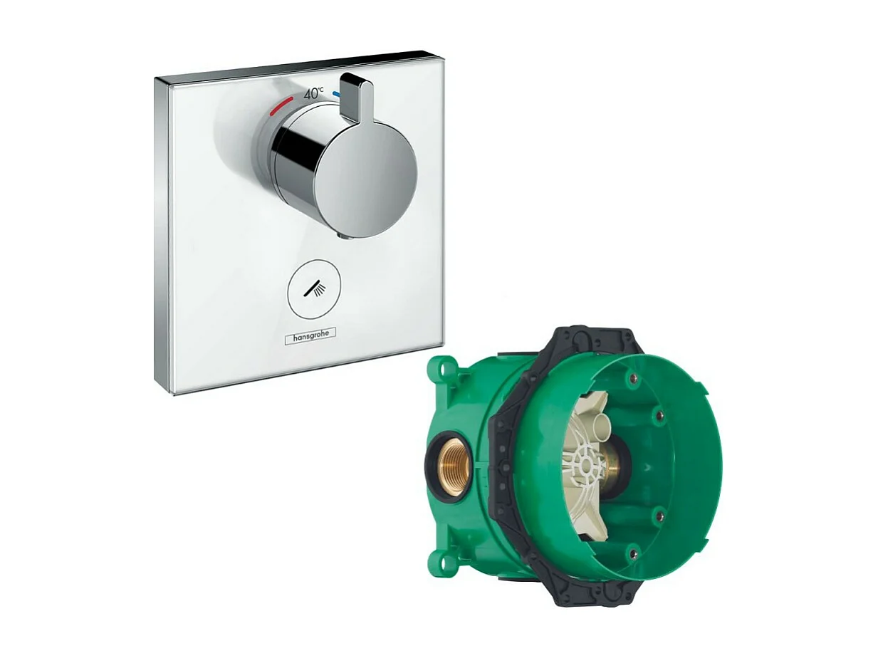 HANSGROHE Facade pour mitigeur encastré ShowerSelect Glass haut débit sortie permanente et robinet d'arrêt avec Corps encastré