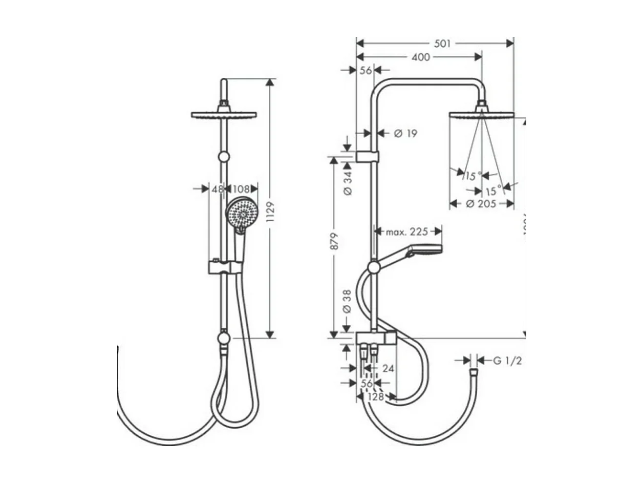 Columna de ducha o ducha de baño sin mezclador HANSGROHE Vernis Blend 200 EcoSmart negro mate