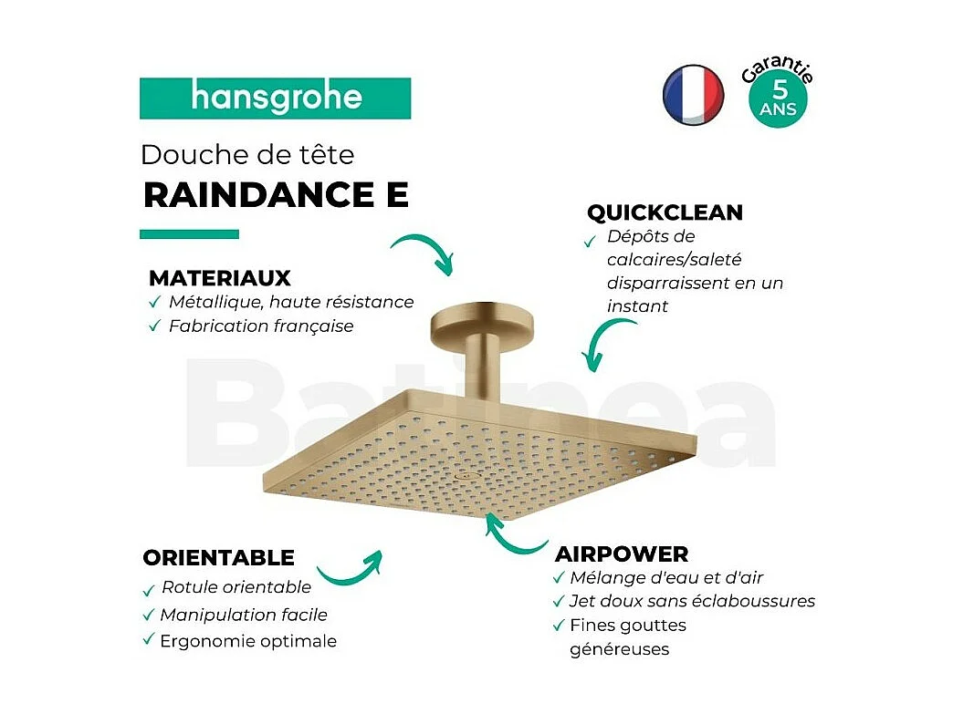 Douche de tête HANSGROHE Raindance E, 1 jet avec raccord plafond bronze brossé