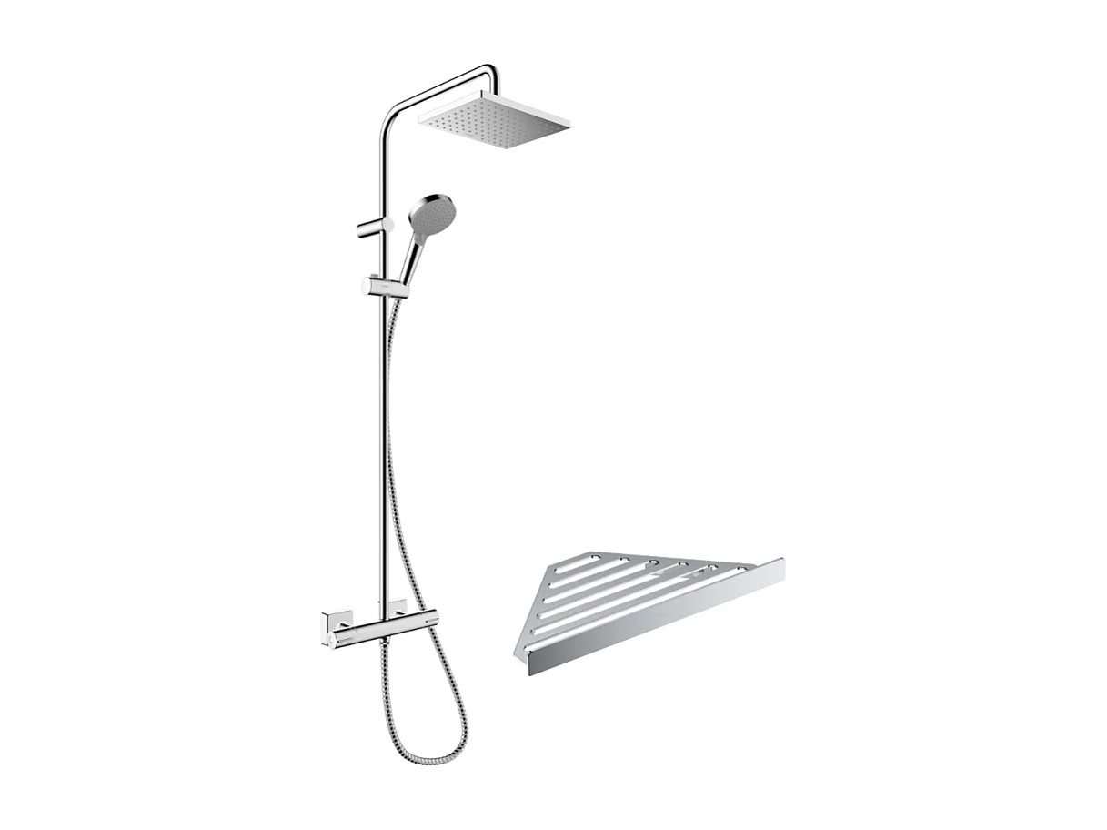 Colonne de douche thermostatique HANSGROHE Vernis Shape 230 chromé + tablette AddStoris