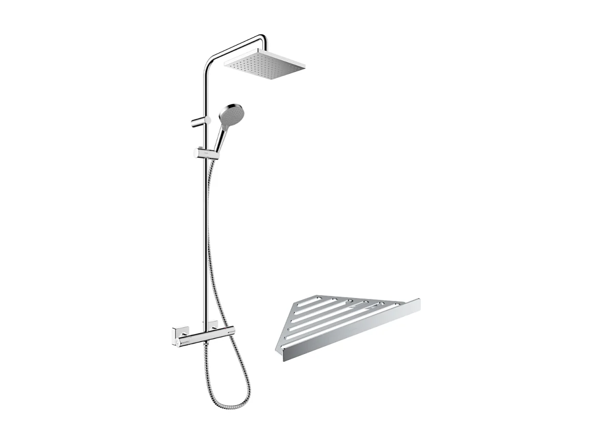 Colonne de douche thermostatique HANSGROHE Vernis Shape 230 chromé + tablette AddStoris