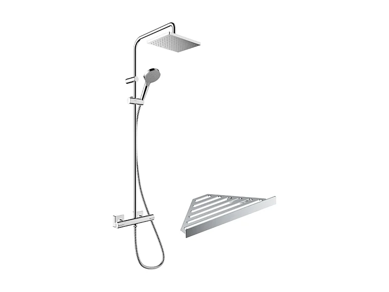Colonne de douche thermostatique HANSGROHE Vernis Shape 230 chromé + tablette AddStoris