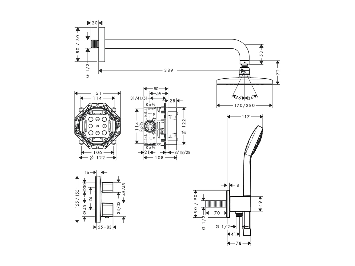 HANSGROHE Pack de empotrar con mezclador termostático Ecostat E cromado