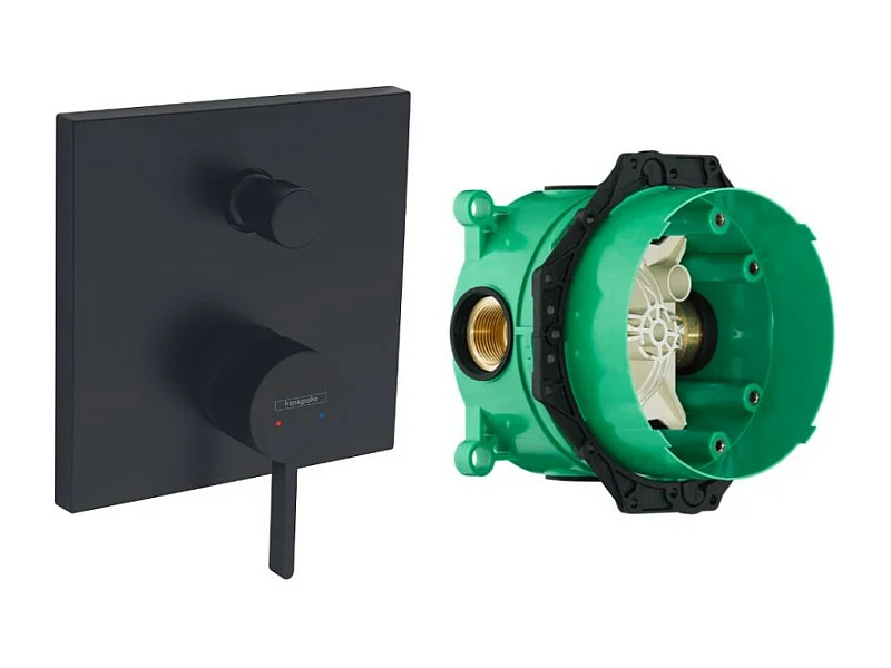 Façade robinet encastré mécanique HANSGROHE Finoris 2 sorties Noir mat + Corps encastré universel iBox