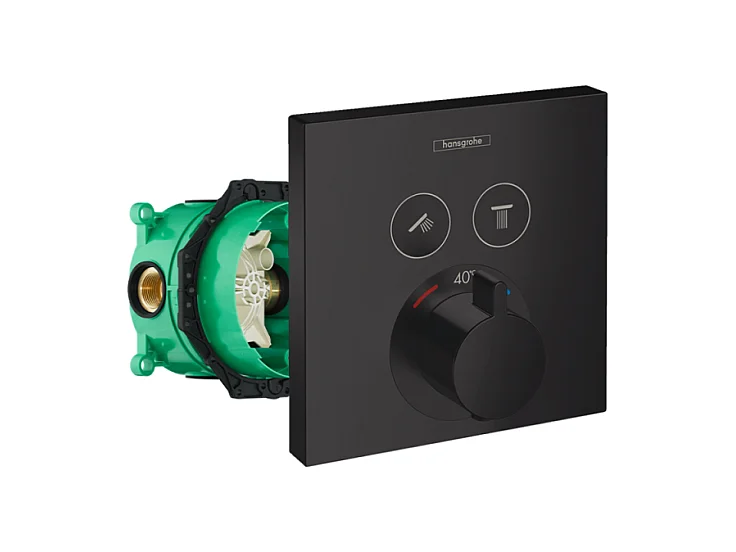 Façade pour mitigeur thermostatique encastré HANSGROHE ShowerSelect avec 2 fonctions noir mat et corps encastré iBox