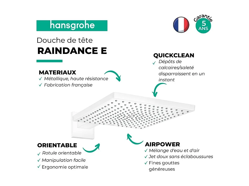 Douche de tête HANSGROHE Raindance E, 1 jet avec bras de douche blanc mat