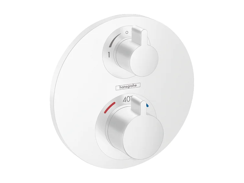 Façade mitigeur thermostatique encastré HANSGROHE Ecostat S avec robinet d'arrêt et inverseur blanc mat