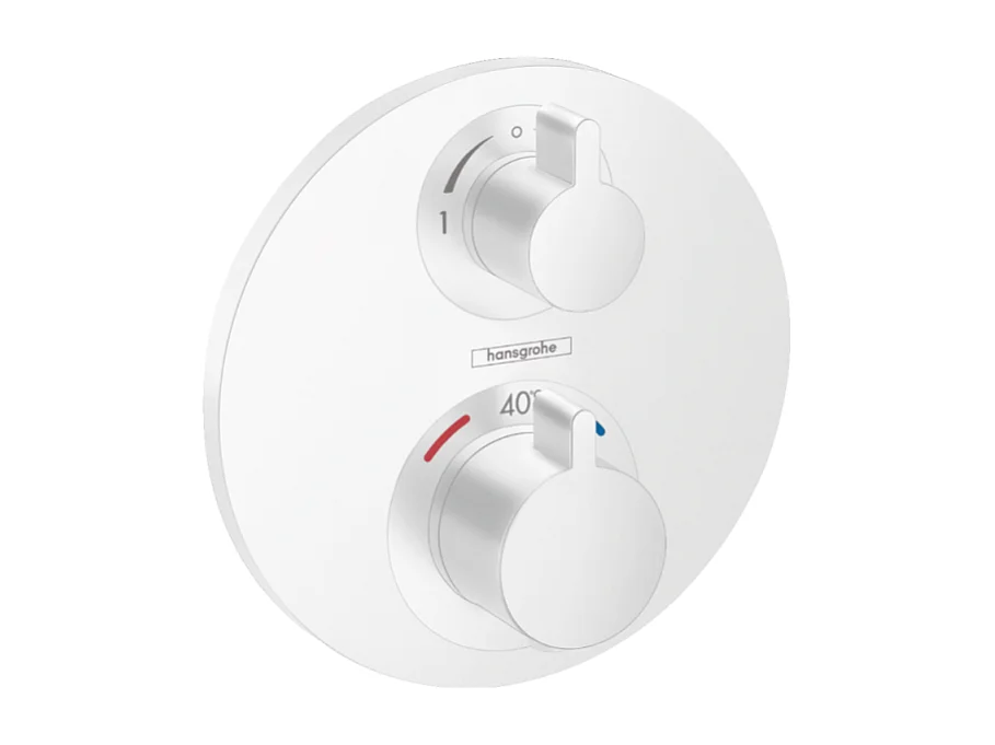 Façade mitigeur thermostatique encastré HANSGROHE Ecostat S avec robinet d'arrêt et inverseur blanc mat