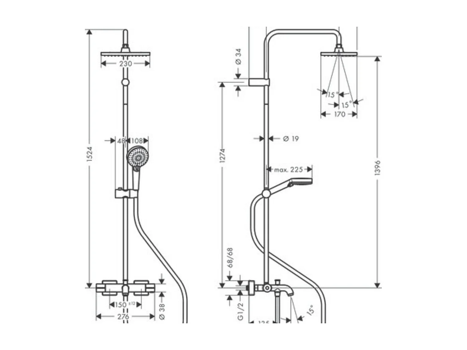 Columna de ducha termostática para baño HANSGROHE Vernis Shape 230 EcoSmart cromo