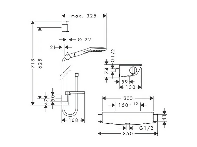 HANSGROHE Combi douche E 120 3jet avec barre 65 cm Ecostat Select blanc chromé
