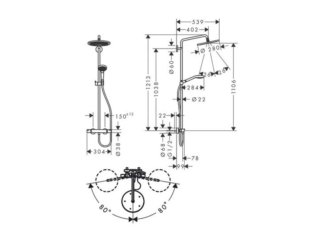 Colonne de douche thermostatique HANSGROHE Croma Select S 280 EcoSmart noir mat