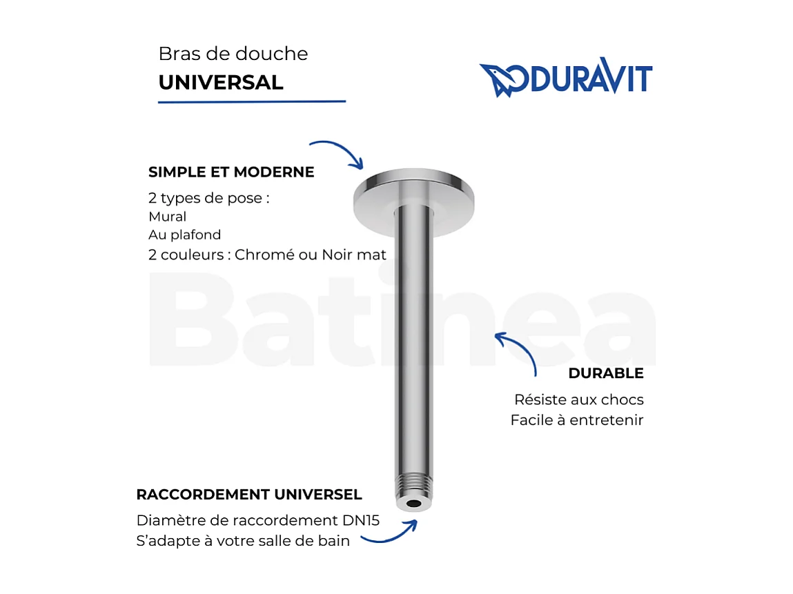 Bras de douche plafond DURAVIT Universal 20 cm chromé