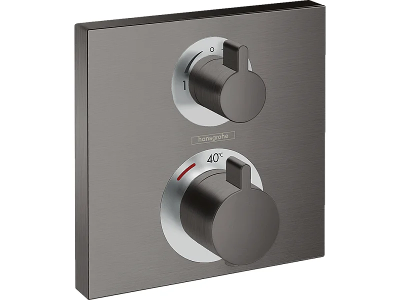 HANSGROHE Facade thermostatique encastré Ecostat Square avec robinet d'arrêt et inverseur noir chromé brossé + corps encastré