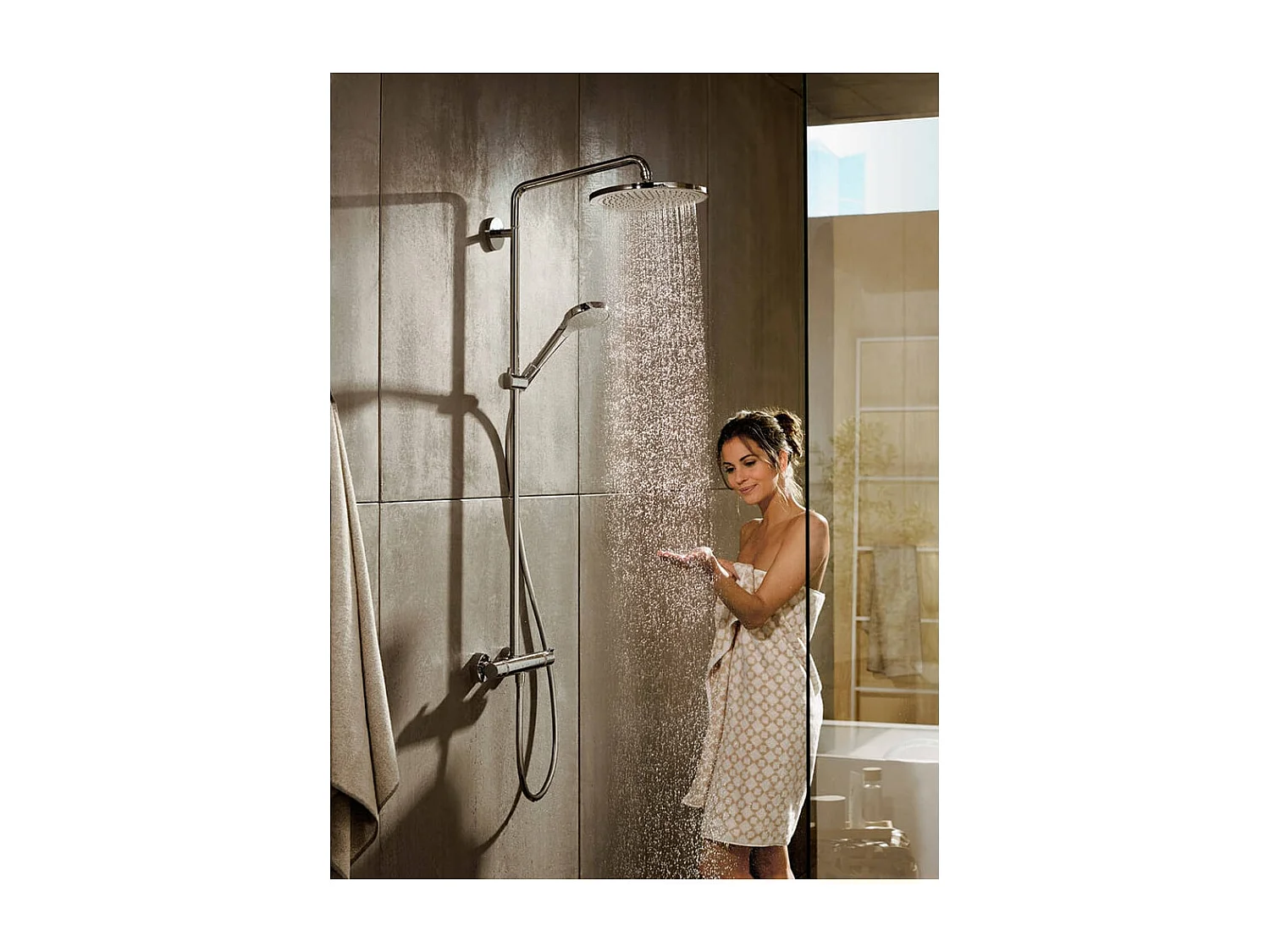 Colonne de douche thermostatique HANSGROHE Croma Select S 280 EcoSmart chromé + tablette AddStoris