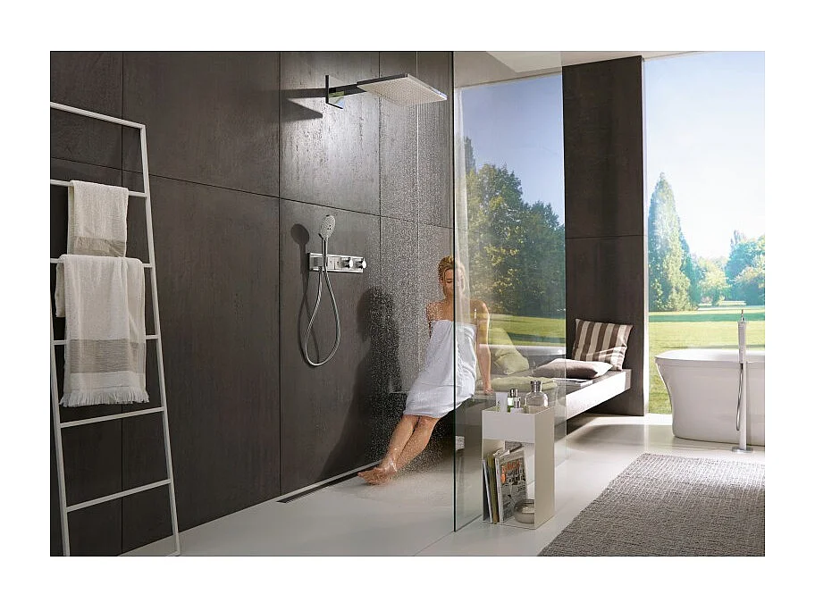 HANSGROHE Douche de tête 460 2jets EcoSmart 9 l/min avec bras de douche blanc/chromé et corps encastré universel