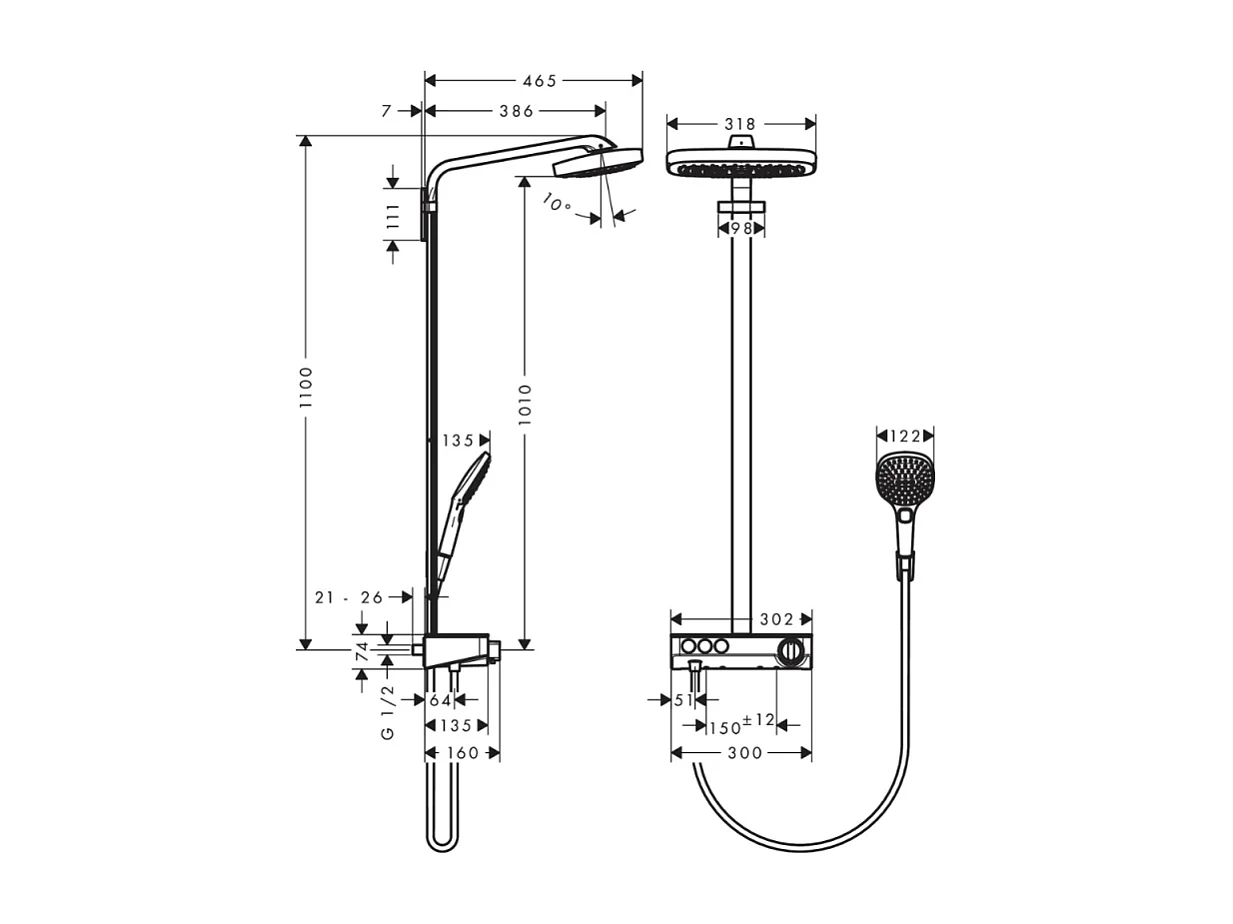 HANSGROHE Raindance Select E 300 Columna de ducha termostática de 3 chorros con mezclador cromado de 30 cm