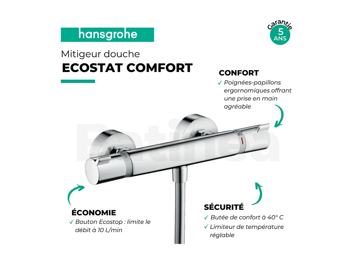 Mitigeur douche thermostatique HANSGROHE Ecostat Comfort chromé