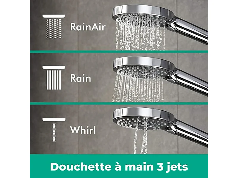 Lot robinet douche encastré thermostatique HANSGROHE, Noir mat + Douche de tête Raindance E 300