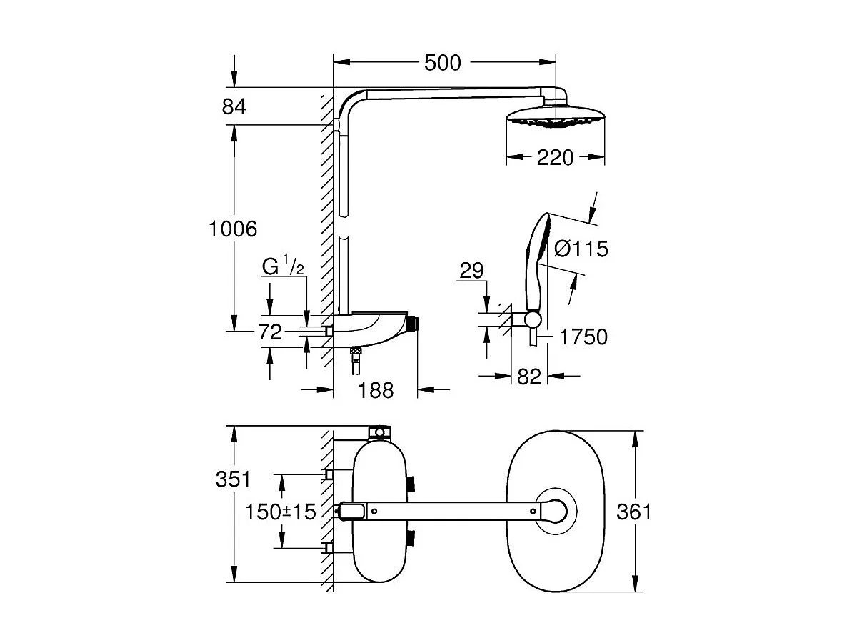 GROHE Colonne douche thermostatique GROHE Rainshower System Smartcontrol Duo 360