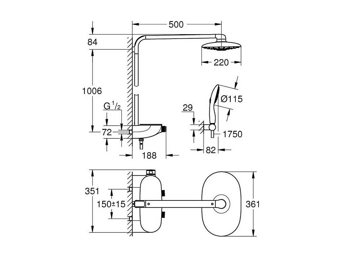 GROHE Colonne douche thermostatique GROHE Rainshower System Smartcontrol Duo 360