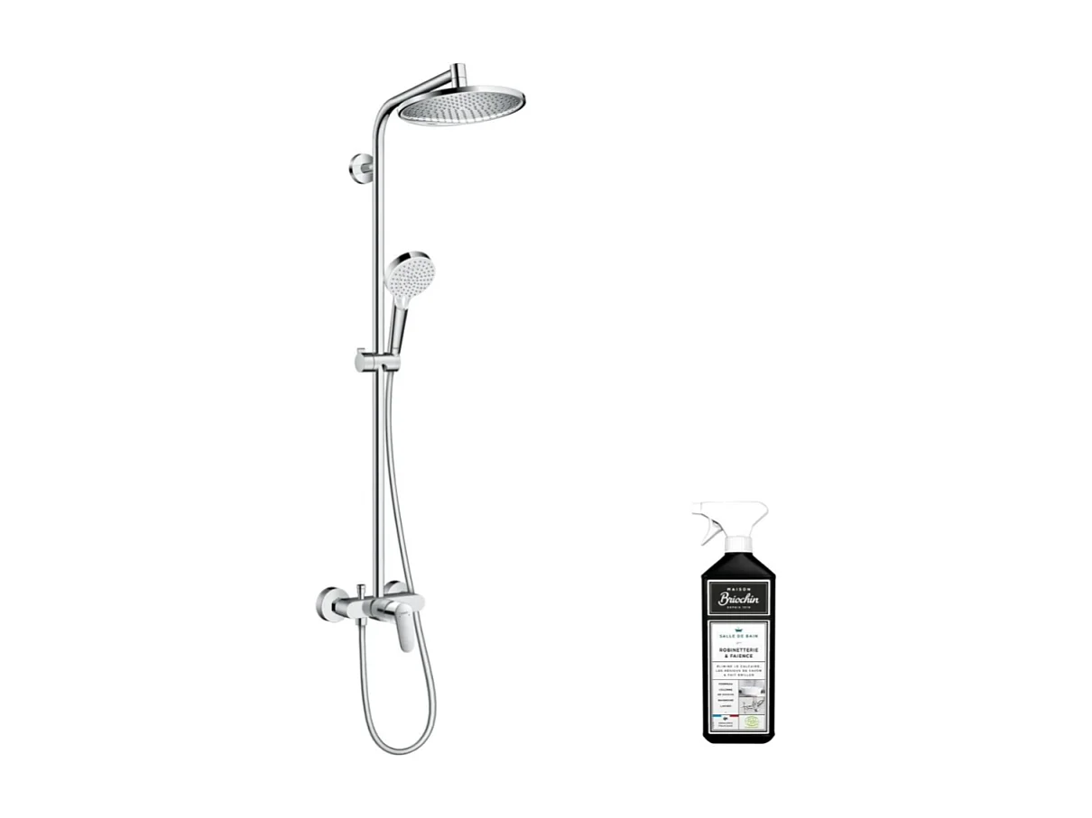 Colonne de douche mécanique HANSGROHE Crometta S 240 chromée + nettoyant Briochin