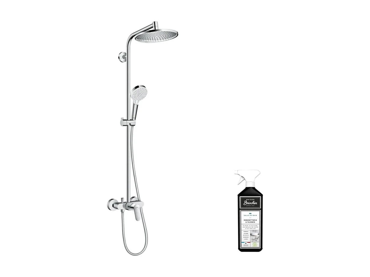 Colonne de douche mécanique HANSGROHE Crometta S 240 chromée + nettoyant Briochin